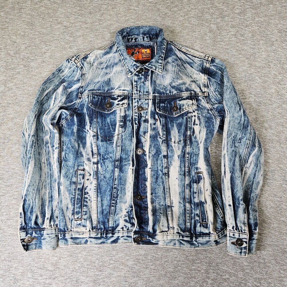 Rolling Paper Mens Medium Acid Washed Blue Jean Jacket with Pockets Casual